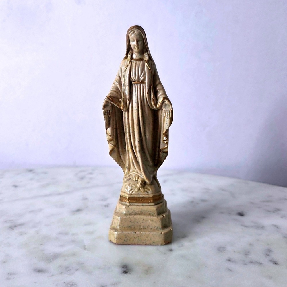 Vtg Virgin Mary Our Lady Grace Statue Tesoros Manila Tan Resin Sm Figure Serpent